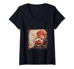 Damen Mystical Sakura: Mondschein-Halloween-Nacht T-Shirt mit V-Ausschnitt von Sakura Lantern Shadows