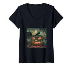 Damen Sakura Enchantment: Halloween-Trail im Mondschein T-Shirt mit V-Ausschnitt von Sakura Lantern Shadows