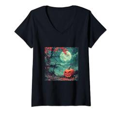 Damen Unheimliche Blüten: Halloween gruseliger Pfad T-Shirt mit V-Ausschnitt von Sakura Lantern Shadows