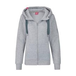 Salzhaut Damen Kapuzen-Sweatjacke Sööte - Kapuzenjacke Hoodie Shirtjacke mit Kapuze mit Kordelzug in Grau meliert Größe 3XL von Salzhaut