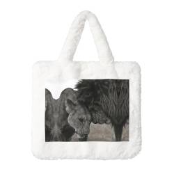 Lion and Lioness Plush Handbag for Ladies - Large Coin Pouch, Wallet Purse and Velcro Accessory - Perfect Gift for Women, weiß, Einheitsgröße von SamLng