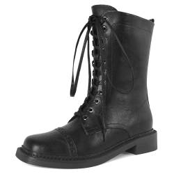 SAMMITOP Damen-Stiefeletten, Schnürstiefel, mittelhoch, klobig, niedriger Absatz, quadratischer Zehenbereich, Reißverschluss, modische Schuhe, 3,6 cm, Schwarz, 40 EU von Sammitop