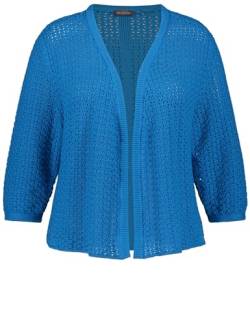 Samoon Damen 3/4 Arm Strickjacke aus Lochstrick 3/4 Arm unifarben Digital Blue 44 von Samoon