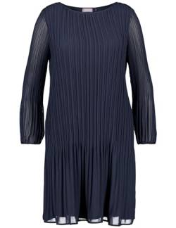 Samoon Damen Leicht ausgestelltes Plisseekleid Langarm, elastischer Ärmelsaum unifarben knieumspielend Navy 50 von Samoon