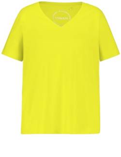 Samoon Damen V-Shirt aus Bio-Baumwolle Kurzarm unifarben Lemon Green 46 von Samoon