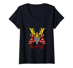 Damen Lustiges Samurai-Design, japanischer Krieger, japanischer Dämon T-Shirt mit V-Ausschnitt von Samurai Gifts & Shirts Men Women Kids