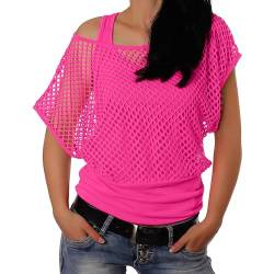 Netzshirt Damen 80er Jahre Sexy Elegante Sommer Netzoberteil trägerloses Shirt mit Fischnetz Neon Karneval Party Faschingskostüme für Frauen Heißes Rosa M von Sanaryun