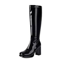 Sanaryun Silberne Stiefel Damen Metallic Silber - Lange Mode Frauen High Heel Dicke Absatz Über Den Kniestiefeln Heels Club Großer Größe Für Herbst Und Winter von Sanaryun