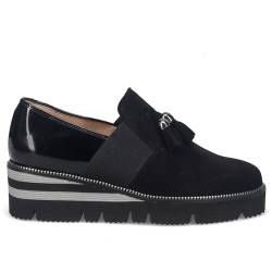 Sangiorgio Damen Slip on Schuh Wildleder Schwarz mit bequemem Keilabsatz und Quasten - 711 Wildleder Schwarz - Gr, Schwarz , 35 EU von Sangiorgio