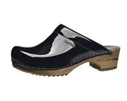 Sanita Classic offener Clog, Lackleder | Original handgemacht | Leder-Holzclogs für Damen| 40 EU | Schwarz von Sanita