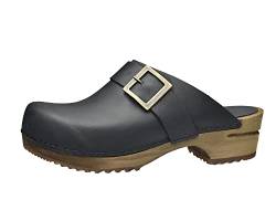 Sanita Urban Offener Clog | Original handgemacht | Leder-Holzclogs für Damen | Schwarz | EU 42 von Sanita