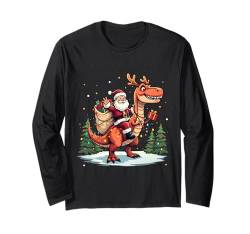 Lustiger Weihnachtsmann reitender Dinosaurier T Rex Hirsch Weihnachten Männer Frauen Kinder Langarmshirt von Santa Riding Dinosaur T rex Deer Xmas Holiday tees