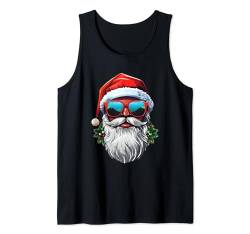 Santa Face Retro Sonnenbrille Weihnachten Xmas Herren Damen Tank Top von Santa Wearing Sunglasses