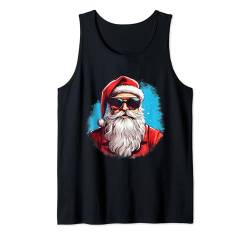 Santa Face Retro Sonnenbrille Weihnachten Xmas Herren Damen Tank Top von Santa Wearing Sunglasses