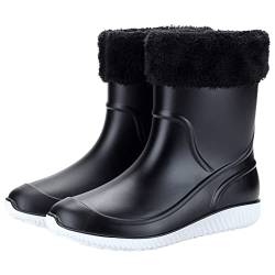 Santimon Herren Wasserdicht Gummistiefel Draussen Garten Rutschfeste Winterschuhe Warm Baumwolle Gefüttert Freizeit Regenstiefel Schwarz 41 EU von Santimon