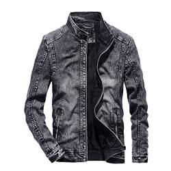 SaoBiiu Herren Jeansjacke Herbst Motorradjacke Retro Mantel Herren Reißverschlusstasche Jeansjacke Black L von SaoBiiu