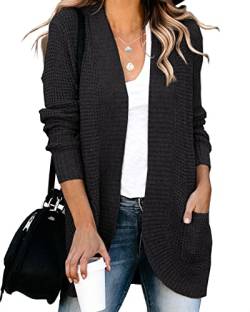 Saodimallsu Damen Oversized Strickjacke Open Front Langarm Lässige Leichte Weiche Cardigan Mantel Mit Taschen Schwarz M von Saodimallsu