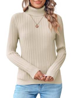 Saodimallsu Damen Rollkragenpullover Herbst Winter Langarm Pullover Casual Elegantes Pullover Top, Beige, XL von Saodimallsu