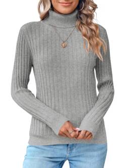 Saodimallsu Damen Rollkragenpullover Herbst Winter Langarm Pullover Casual Elegantes Pullover Top, Grau, M von Saodimallsu