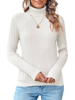 Saodimallsu Damen Rollkragenpullover Herbst Winter Langarm Pullover Casual Elegantes Pullover Top, Weiß, L von Saodimallsu