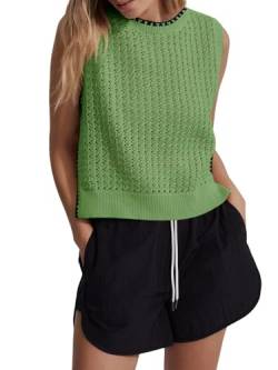 Saodimallsu Damen Tank Top Ärmellose Sommer T Shirt Basic Crewneck Crochet Oberteile Tops Elegante Blusen Camisole ShirtGrünXL von Saodimallsu