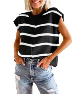 Saodimallsu Damen T-Shirt Pullover Tank Tops Casual Rundhals Strickpullover Sommer Leichter Elegante Sweateshirt Pullunder Oberteil für FrauenSchwarz M von Saodimallsu