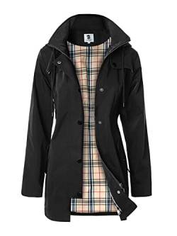 SaphiRose Langer Regenmantel für Damen, Outdoor-Regenmantel, Windbreaker, mit Kapuze (Schwarz, S) von SaphiRose