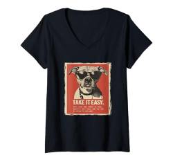 Damen Sarkastisch Hund mit Sonnenbrille Schwarzer Humor Sarkasmus T-Shirt mit V-Ausschnitt von Bad Attitudes