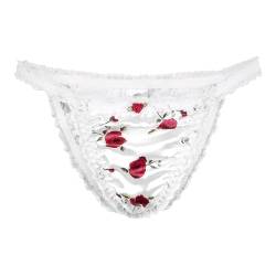 Satini Bikini Slips Satin Gerüschte Spitze Höschen (Weiß - rote Rosen, S) von Satini