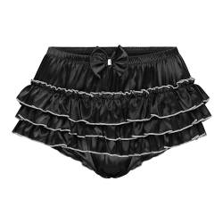 Satini Rüschen Sissy Gerafft French Knickers Slips Dessous Seidig Satin Unterwäsche Höschen (Schwarz, M) von Satini