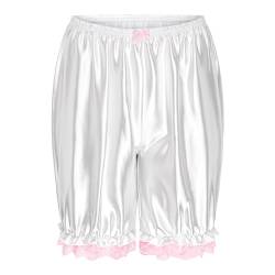 Satini Rüschen Spitze Sissy Gerafft Lolita Bloomers Shorts Seidig Satin Pumphose (Weiß, XXL) von Satini