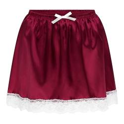 Satini Rüschen Spitze Sissy Gerafft Seidig Satin Unterkleid Petticoat Dolly-Rock (Weinrot, L) von Satini