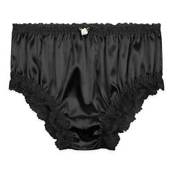 Satini Satin Gerüschte Spitze Sissy French Knickers Slips Höschen Unterwäsche (Schwarz, M) von Satini