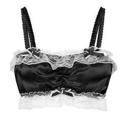 Satini Sissy Rüschen Spitze Tailliert Seidig Satin Dessous Bralette (Schwarz, XXL) von Satini