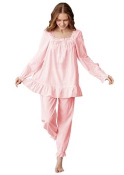 Elegant Damen Schlafanzüge Set Pyjama Set Baumwolle Zweiteilige Nachtwäsche Schlafanzug Lang Nachtwäsche Sleepwear Pyjamas Hausanzug (DE/NL/SE/PL, Alphanumerisch, S, Regular, Regular, Rosa) von Sawekin