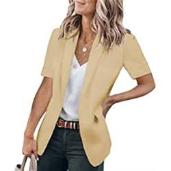 Sawmew Damen Elegant Kurzarm Blazer Sakko Einfarbig Slim Fit Revers Geschäft Büro Jacke Kurz Mantel Anzüge mit Tasche (Color : Apricot, Size : XL) von Sawmew