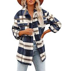 Sawmew Damen Kariertes Hemd Patchwork Plaid Karohemd Flanell Hemd Casual Bluse Oversized Hemdjacke Holzfällerhemd Langarmhemd Hemdbluse Bluse Shirt (Color : Blue A, Size : 3XL) von Sawmew