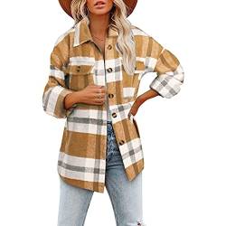 Sawmew Damen Kariertes Hemd Patchwork Plaid Karohemd Flanell Hemd Casual Bluse Oversized Hemdjacke Holzfällerhemd Langarmhemd Hemdbluse Bluse Shirt (Color : Yellow, Size : S) von Sawmew