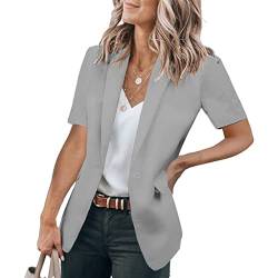 Sawmew Damen Kurzarm Blazer Elegant Frühlings Anzüge Elegant Langarm Blazer Sakko Einfarbig Slim Fit Revers Geschäft Büro Jacke Kurz Mantel (Color : Grey, Size : XL) von Sawmew