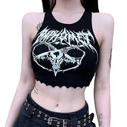 Sawmew Punk Goth Ziegenkopf Druck Tanks Streetwear Bodycon Schwarz Basic Tank Tops Frauen Grunge Sexy Ärmelloses Sommer Kurzes Oberteil (Color : Black, Size : L) von Sawmew