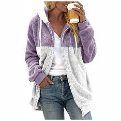 Damen Hoodie Mit Kapuze Damen-Jacken Winter Damen Fleecejacke Tops Y2k Weihnachtspullover Damen Aesthetic Hoodie Jacke Damen Strickjacken Für Damen Lang Regenjacke Mädchen（4-Purple,XL） von Saymany