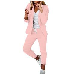 Freizeitanzug Damen Sommer Revers Party Outfit Weihnachtsfeier Outfit Damen Oberbekleidung Slim Fit Hosenanzüge Blazer Und Anzughose Hosenanzug Damen Festlich Elegant Jogging Set（b##Pink，L） von Saymany