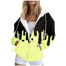 Saymany Sweatshirt Jacke Damen Mit Kapuze Zip Hoodie Y2k Kapuzenpullover Für Damen Damen Kapuzenpullover Kapuzenpullover Damen Pullover Damen Winter Warmer Pullover Damen Hoodie Damen(1-Yellow,L von Saymany