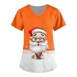 Saymany Weihnachts Bluse Damen Berufskleidung Weihnachtspulli Weihnachten Damen Berufsbekleidung Pflege Damen, Kasacks Damen Pflege, Weihnachtspullover Damen Lustig Schlupfkasack Damen(3-Orange,M) von Saymany