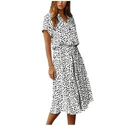 Strandkleid Damen Elegant Tunika Kleid Freizeitkleid Retro Midikleid mit Polka Dots Druck Tunika Kurzarm Kleid Lange Midikleider V-Ausschnitt Boho Kleid Shirt Kleid Lässiges Loses Kleid von Saymany