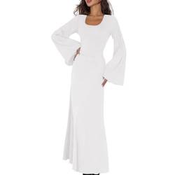 Weihnachtskleid Damenkleider Herbst Abendkleider Langarm Weihnachtskleid Damen Halloween Kleider Damen Maxikleid Damen Langarm Moderne Strickkleider Herbst Kleid Hoodiekleider Damen(Weiß,S) von Saymany