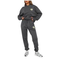 Sbyhbhyds Damen Zweiteiler Tracksuit Lässig Briefdruck Jogginganzug,Damen Oversize Trainingsanzug Set Kapuzenpullover Sporthose,Training Sportanzug Set Fitness Hausanzug Tracksuit von Sbyhbhyds