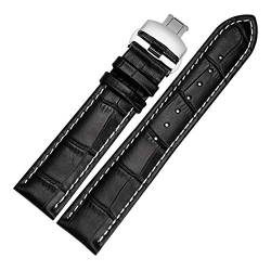 14mm-24mm echtes Leder-Mann-Uhrenarmband-Armband Quick Release Butterflyschließe handgenähte Armband Ersatz Schwarz-weißer Armband mit Silber Schnalle, 16mm von Scherry