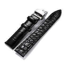 16mm/18mm/20mm/22mm Männer echtes Leder-Uhrenarmband mit Krokodil-Korn-Dekoration Futter Quick Release Schmetterling Schnalle Armband Ersatz Typ 8, 22mm von Scherry
