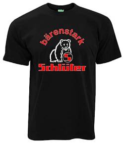 Schlüter Bärenstark T-Shirt Herren Kurzarm Rundkragen Brustdruck | Schwarz, Druck weiß/rot | Größe XXL von Schlüter